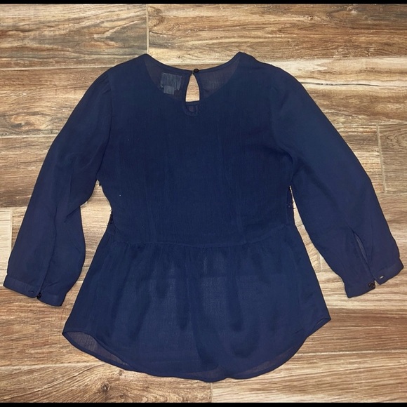 Maeve Anthropologie Helene Embellished Navy Blue Peplum Blouse - Picture 4 of 4